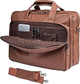 Leather Laptop Bag, Men's 15.6 Inche 17.3 Inche Messenger Briefcase Business Satchel Computer Handbag Shoulder Bag