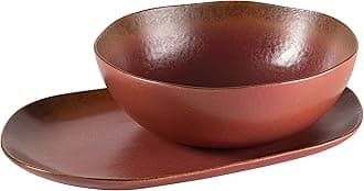 Bloomhouse - Two Time Oprah's Favorite Things Winner - Palermo Sun 2 Piece Serving Bowl and Oval Platter Stoneware Reactive Glaze Serveware Set - Paprika Red