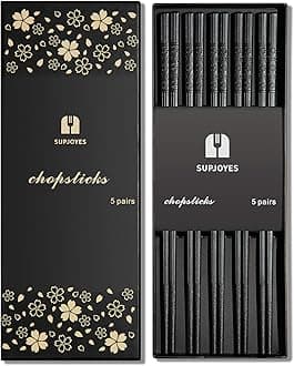 SUPJOYES 5 Pairs Fiberglass Chopsticks - Reusable Chopsticks Dishwasher Safe, Japanese Chinese Chop Sticks with Cherry Blossom Pattern, 9 1/2 Inches