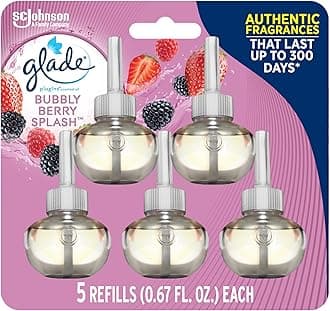 Glade PlugIns Refills Air Freshener, Scented and Essential Oils for Home and Bathroom, Bubbly Berry Splash, 3.35 Fl Oz, 5 Count
