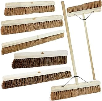 Indoor Outdoor Sweeping Brush With Long Handle Soft or Hard Bristle 18", 24" or 36" Home, Office, Garden, Garage & Yard Sweeping Broom (1, 24" Bassine Hard Bristle)