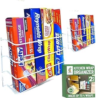 Evelots Kitchen Wrap Organizer - 2 Pack - Hold up to 4 Plastic, Foil, Paper, Wax - Cabinet Door, Wall Rack Basket - Sandwich, Freezer, Food Bag Storage - Laundry Supplies - Plastic Coated Metal