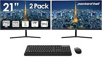 - airFrame 21" FHD Monitors + Wireless Keyboard & Mouse, VESA Mount Compatible, HDMI/VGA, Tilt, Slim Bezel, for Home, Office, Light Gaming – 2 Pack