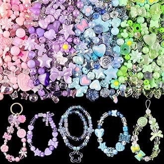 TINKRSTUFF Assorted 180-240PCS Acrylic Beads for Bracelet Making, Flower Bow Butterfly Candy GummyBear Aesthetic Bracelet Charms,Cute Beads for Jewelry Making DIY Necklace Keychain Phone Charm