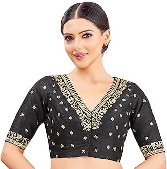 Studio Shringaar Women's Cotton Elbow Length Sleeves Embroidered Wedding Saree Blouse
