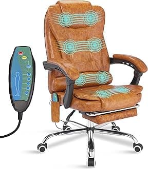 Blisswood Executive Office Chair For Home, 8 Point Massage Office Chair With Footrest & Lumbar Support, Computer Desk Chairs Swivel Recliner Chair For Home Office (Gold Brown)