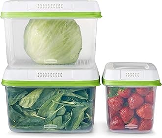 FreshWorks Produce Saver, Medium and Large Storage Containers, 6-Piece Set, Clear, White, Green, Set of 3, Med & Lg