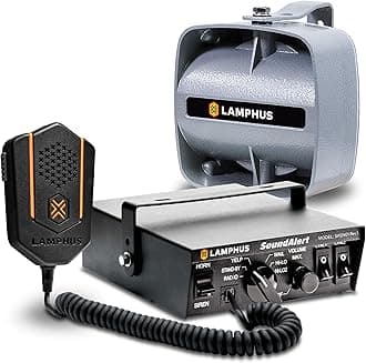 LAMPHUS SoundAlert 100W Emergency Police Siren Kit [120-130dB Compact Speaker] [2 x 16A Switch Control] [Hands-Free Air Horn] [PTT Mic] [Radio Rebroadcast] Warning Emergency PA System for Trucks Cars