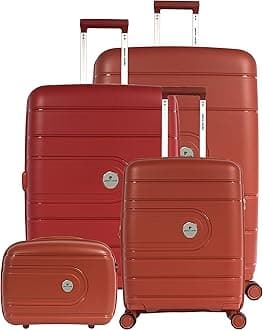 Pierre Cardin UNBREAKABLE Luggage for travel TSA Approved 4 Double Wheels, Double Anti Thef Zipper Suitcase (Set of 4, Peach)
