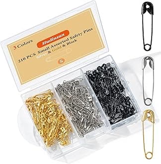 Hudinsun 210 PCS Small Safety Pins Assorted, Silver and Black and Gold Safety Pins Bulk for Sewing and Clothes(19mm)