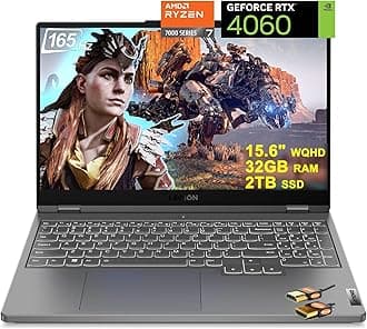 Lenovo Legion 5 15.6 Inch Gaming Laptop, WQHD IPS 165Hz 350nits 100% sRGB AMD Octa-Core Ryzen 7 7735HS 32GB RAM 2TB SSD GeForce RTX 4060 8GB USB-C Backlit Fast Charge Win11 Grey
