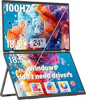 InnoView 18.5" Laptop Screen Extender 115% sRGB 100Hz Dual Monitors Stacked Folding Triple Monitor (Wins/Mac) 1080P Triple Portable Monitor for Laptop 90°/180° Rotation Black (No Driver Needed)