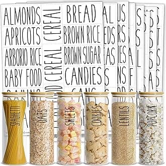 Kitchen Adhesive Labels - Waterproof Labels for Storage Bins - Pantry & Jar Stickers for Spices - Pack of 136, 2 x 3 in, Black Text on Clear Vinyl