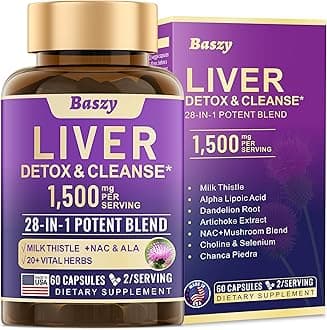 28-in-1 Liver Cleanse Detox & Repair - 1500mg Liver Health Support with Milk Thistle, Dandelion Root, Artichoke Extract, and 20+ Herbal Liver Support Supplements - Made in USA - 60 Capsules