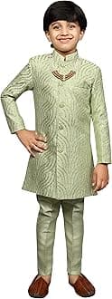AHHAAAA Kids Ethnic Silk Blend Sequin Print Indo-Western Sherwani Set For Boys