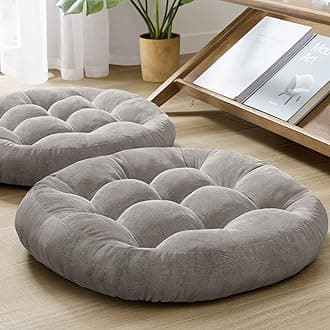 Meditation Floor Pillow Set of 2, Round Large Pillows Seating for Adults, Tufted Corduroy Floor Cushion for Tatami Living Room, Grey, 22 Inch