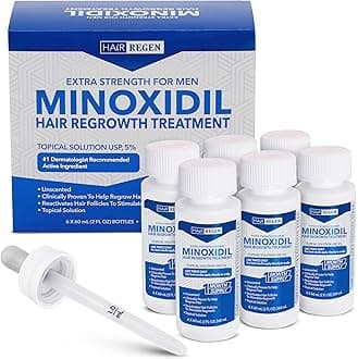 Hair Regen Liquid Minoxidil for Men 5% – Advanced Topical Solution for Regrowth – Growth Treatment for Men Hair Loss 6-Pack as 6-Month Supply Kit