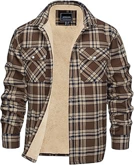 EKLENTSONMen's Flannel Shirt Jacket Thick Fleece Lined Jackets Plaid Sherpa Jacket Cotton Winter Jackets With 5 Pockets