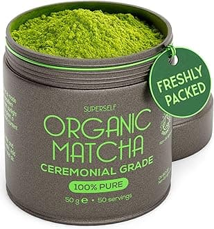 SuperSelf Organic Matcha Powder - Ceremonial Grade & 100% Pure - Smooth Taste & Vibrant Green - Macha for Straight Tea, Lattes, Baking - Certified Organic - Japanese Stone Ground Method - 50g Gift Tin