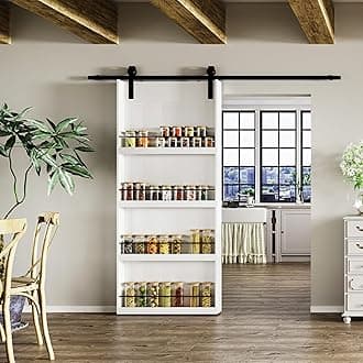 BARNER HOME 42in x 84in Sliding Barn Door, Shelf Style, Made of Primed MDF, Sliding Door with 6.98 ft Hardware Kit