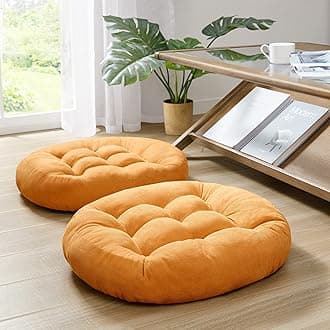 Floor Cushion Pillow Set of 2, Round Large Pillows Seating for Adults, Tufted Corduroy Cushions for Living Room Tatami, Orange Yellow, 22 Inch