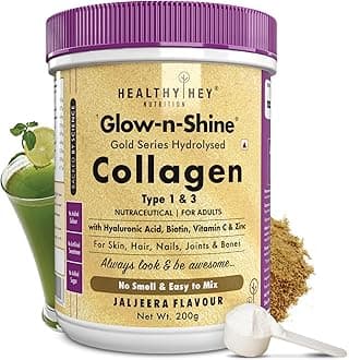 HealthyHey Skin Glow-n-Shine® Collagen Powder 200g | Hydrolysed Collagen for Women and Men with Hyaluronic Acid, Biotin and Vitamin C for Healthy Skin, Hair and Nails - (Jaljeera, 200gm)