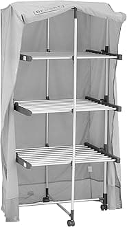 BLACK+DECKER 63091 3-Tier Heated Clothes Airer with Cover & Wheels Aluminium, Cool Grey, 140cm x 73cm x 68cm