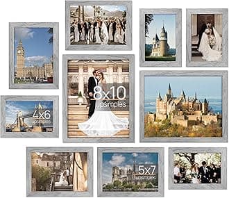 upsimples 10 Pack Picture Frames Collage Wall Decor for Mounting or Tabletop Display, Photo Gallery Frame Set for Family, Multi Sizes Including 8x10, 5x7, 4x6, Gray