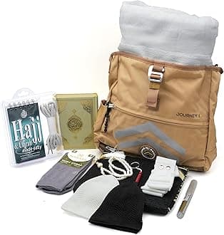 Islamic Men's Ihram Set for Hajj Umrah - 1 Set of 2 Pieces - Ehram Ahram Seamless Viscose Made from Bamboo + Cotton Towels 110 x 220cm (12 Piece Kit)