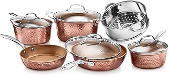 Gotham Steel Hammered Collection Pots and Pans 10 Piece Premium Ceramic Cookware Set – with Triple Coated Ultra Nonstick Surface for Even Heating, Oven, Stovetop and Dishwasher Safe