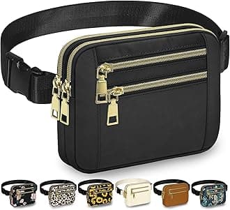 Capolo Fanny Packs for Women Fashion Waist Packs Bag with Adjustable Strap and 4 Zipper Pockets Waterproof Everywhere Crossbody Belt Bag for Workout Running Travelling, Black, Medium, Casual Waist Bag