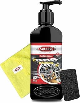 SHEEBA Dashboard & Interior Polish Protectant (250mL Pack) with Microfiber Detailing Towel & Applicator Foam Pads, Restores Original Look, Long Lasting, Prevents Ageing, Dullness, Non-Greasy.