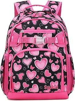 Cute Heart Backpack for School Bookbag Kids Kindergarten Elementary Backpacks for Girls ages 6-8-10 (Pink Heart)