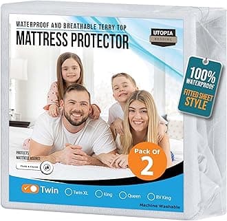 Utopia Bedding Waterproof Mattress Protector Twin Size (Pack of 2), Premium Terry Mattress Cover 200 GSM, Breathable, Fitted Style with Stretchable Pockets (White)