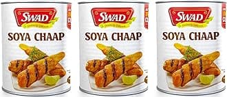 Swad Canned Soya Chaap In Brine|High In Protein|Delicious & Nutritious|Gluten-Free, Vegan & Ready-To-Eat|Perfect For Curries, Grilling, & Bbq|850 Gram (Pack Of 3)