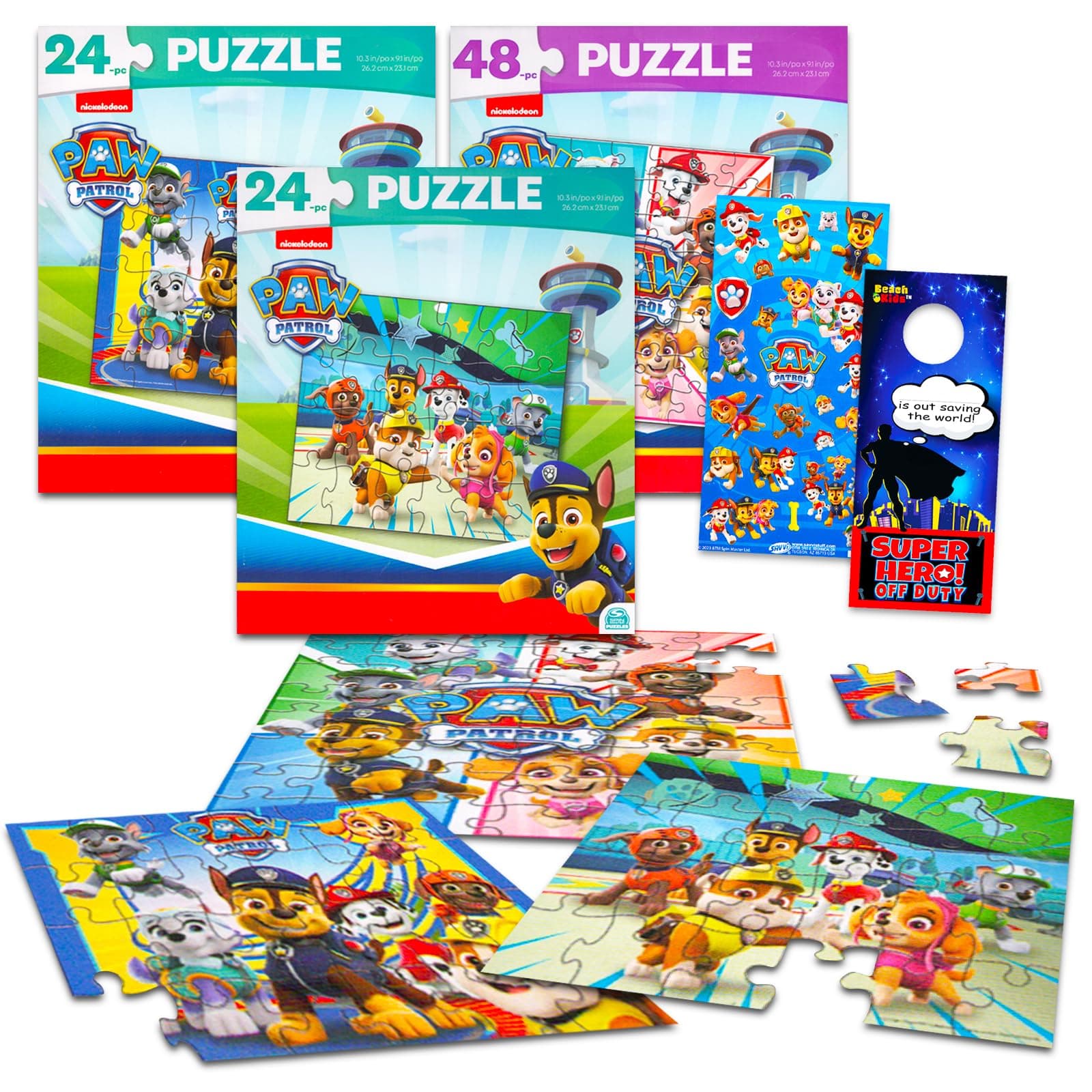 Movie Premier Jigsaw Puzzle Set - 3 Pack Bundle with Two 24 Pc Puzzles, a 48 Pc Puzzle, Stickers and More for Kids and Adults