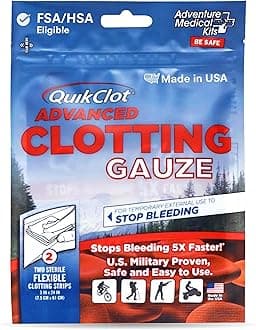 Adventure Medical Kits QuikClot Gauze - Flexible Hemostatic Medical Gauze for Emergency Survival or Disaster Preparedness Kits & More - Stops Bleeding Fast with Kaolin - 3" x 24" (2 Strips)