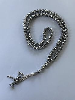 Tasbeeh Crystal 99 Prayer Misbah Rosary Islamic Beads Counter Spiritual Large (Silver)