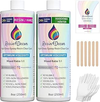 Epoxy Resin RESIN4DECOR 1:1 Casting Crystal Clear Adhesive for Arts Crafts Jewelry Making Molds and DIY Projects Non-Yellowing Non-Toxic High-Gloss Finish 12-24 Hour Cure Time Odorless 16oz - 500ml