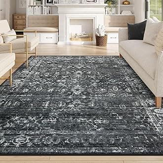 Lahome Area Rugs for Living Room Washable 8x10 Inches Black Large Area Rugs Indoor Vintage Rug Soft Non-Slip Rug for Bedroom Dining Room Home Office (8x10 Inch,