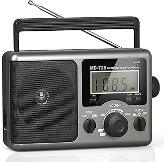 Portable AM FM Shortwave Radio, Battery Operated Radio by 4D Cell Batteries or AC Power Transistor Radio with LCD Display, Time Setting, 3.5 mm Earphone Jack, Big Speaker, High/Low Tone for Home, Gift