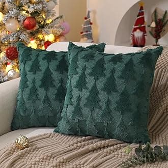 DFXSZ Christmas Tree Pillow Covers 20x20 inch Set of 2 Christmas Decoration Green Soft Plush Faux Fur Jacquard Throw Pillows for Bedroom Sofa Holiday Festivals Winter Home Decor X PTK009A20