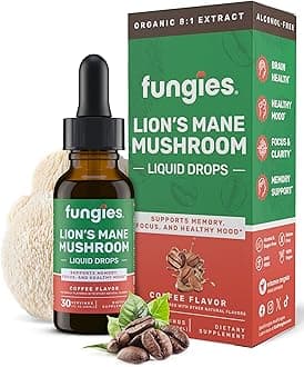 Fungies Lion's Mane Mushroom Liquid Drops, Coffee - Tincture with Lions Mane Extract Supports Brain Fog, Focus, Memory & Healthy Mood - Mushroom Complex Supplement for Adults - 30 Servings
