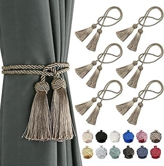 BEL AVENIR 4 Pack Curtain Handmade Tiebacks Decorative Curtain Holdbacks with Tassel… (Flaxen, 6 Pack)