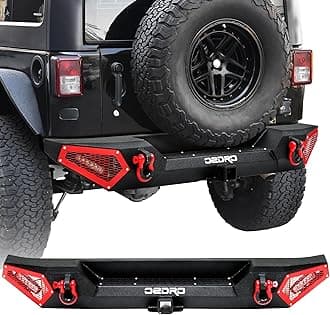 OEDRO Rear Bumper for Jeep Compatible with 2007-2018 Jeep Wrangler JK JKU Unlimited, Back Bumper Guard with 2'' Hitch Receiver, Paintable Armor, 2 x 18W LED Lights & D-Rings for 2/4 Door, Black