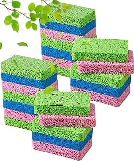 METUUTER 24-Count Cleaning Scrub Sponge- Compressed Cellulose Sponges Non-Scratch Natural Sponge for Kitchen Bathroom Cars, Funny Cut-Outs DIY for Kids