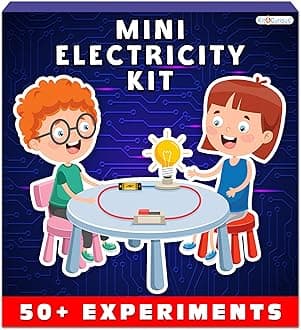 Kit4Curious Mini Electricity kit - Science Experiment Toy for Kids - DIY STEM Kit - Electric Circuit Kit for Boys, Girls, Students with Motor Fan Bulb Switch Wire with 50 Projects