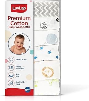 LuvLap Muslin Cotton Cloth Premium Baby Washcloth for New Born, Washable (22 cm x 22 cm) Reusable, Absorbent, Extra Soft Face Towels/Washcloth for Babies, Stars, Balloons Print, Pack of 6, Multicolour