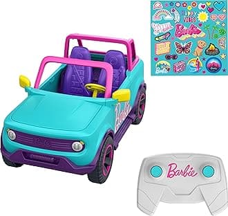 Hot Wheels Barbie RC SUV & Stickers, Can Hold & Store 2 Barbie Dolls & Accessories, Kid-Applied Stickers for Customization