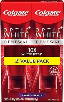 Colgate Optic White Renewal Teeth Whitening Toothpaste, Enamel Strength, 3 Oz Tube, 2 Pack